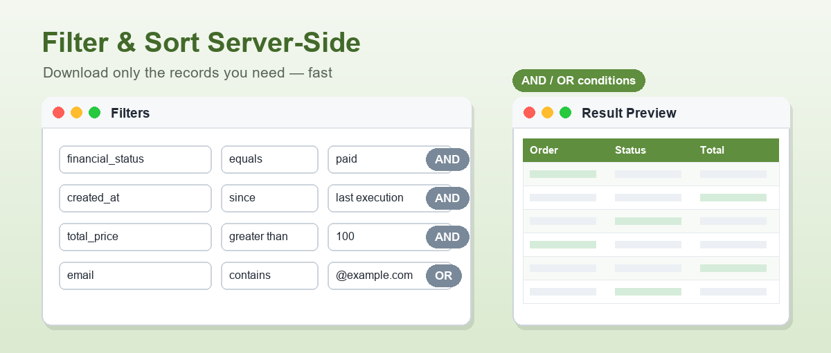 Filter Shopify data before download